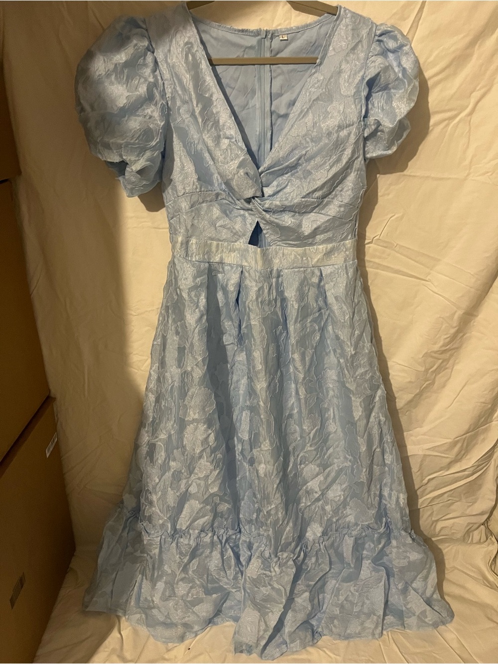 SHEIN Light Blue Puff Sleeve Midi Dress